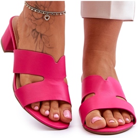 FJ1 Chanclas de cuero de tacón bajo Miley fucsia clásicas rosado