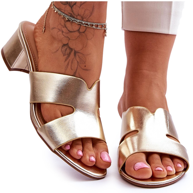 FJ1 Sandalias Clásicas Tacón Bajo Piel Miley Dorada dorado