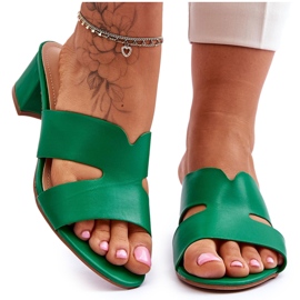 FJ1 Sandalias Clásicas Tacón Bajo Cuero Miley Verde
