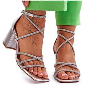 FJ1 Sandalias De Mujer De Piel Con Zirconia Cúbica Tacón Plateado Liviano plata