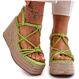 Sandalias De Cuña De Moda Con Trenza Verde Nessia