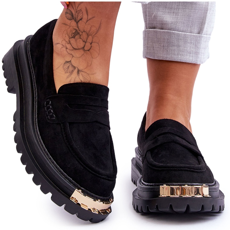 Mocasines clásicos de ante con adorno Monaro negro Mocasines clásicos de ante con adorno Monaro negro