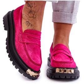 FJ1 Mocasines Clásicos De Ante Con Adorno Monaro Fucsia rosa