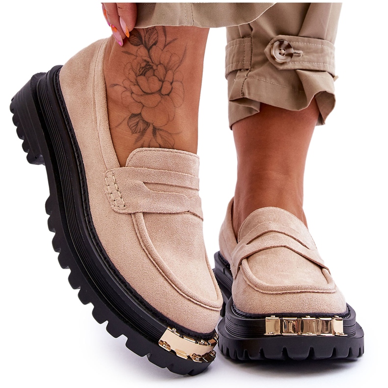 Mocasines Clásicos De Ante Con Adorno Monaro Beige