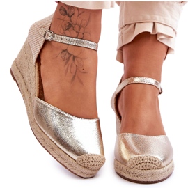 Sandalias Cuña Piel Alpargatas Oro Cammer dorado
