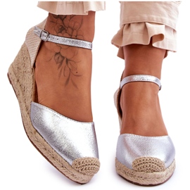 Alpargatas Piel Sandalias Cuña Plata Cammer