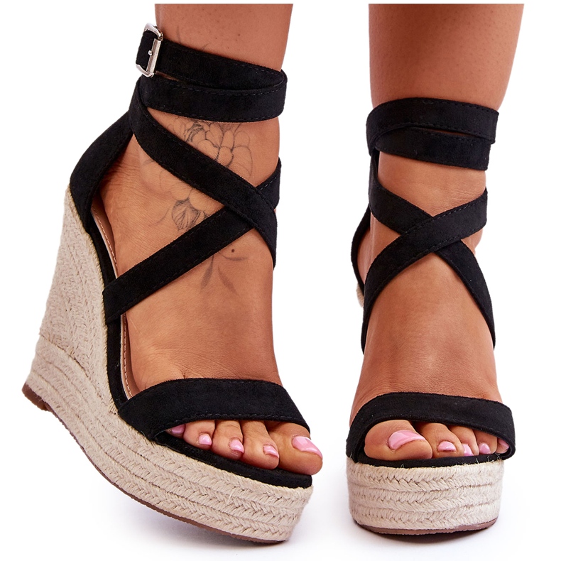FJ1 Sandalias Cómodas Con Cuña Alta Lemira Negras negro