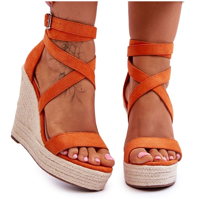 FJ1 Cómodas Sandalias Lemira Cuña Alta Naranja