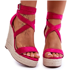FJ1 Sandalias Cómodas Cuña Alta Fucsia Lemira rosado