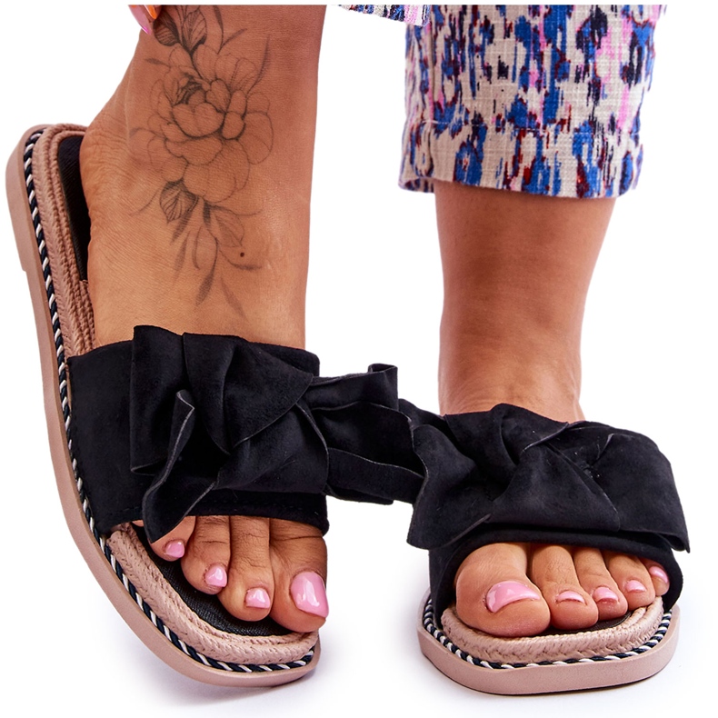 Pantuflas De Mujer De Ante Con Lazo Negro Ámbar