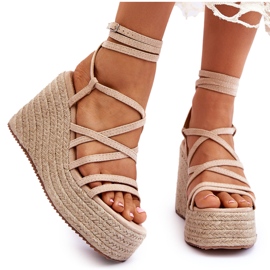 Sandalias de cuña de cuero beige Margaritt marrón
