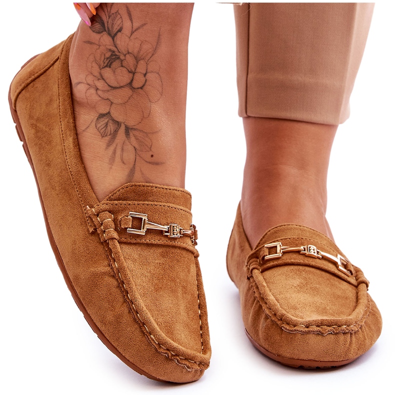 Mocasines De Ante Con Adorno Eleina Marrón
