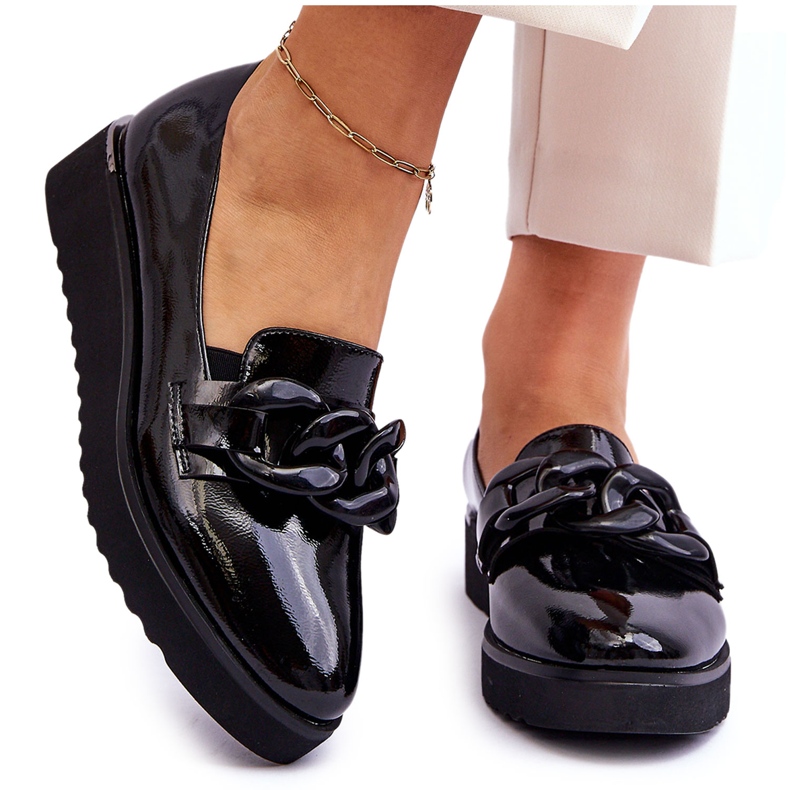 Vinceza Mocasines Lacados Cuña Negro Semma