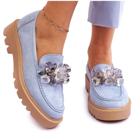 Vinceza Mocasines de moda en ante con cristales azul Demeris