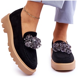 Vinceza Mocasines De Ante Con Cristales De Moda Negro Demeris