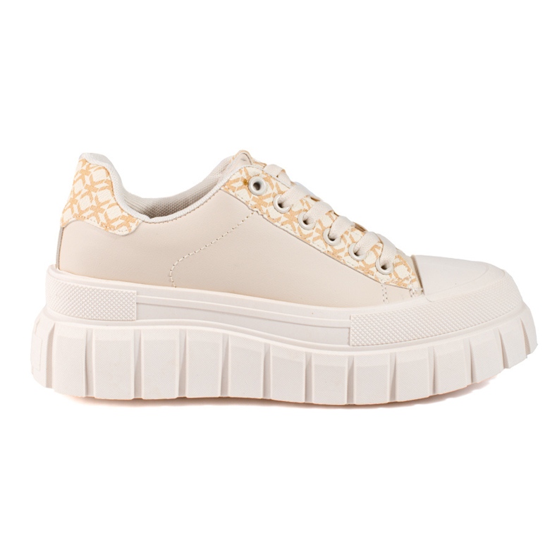 Zapatillas de deporte de mujer color crema en una plataforma Shelovet alta. beige