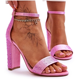 Sandalias De Mujer Con Tacón Alto Y Pedrería Rosa Idealista rosado