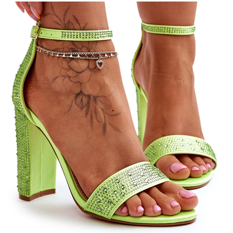 Sandalias De Mujer De Tacón Con Circonitas Verde Idealista
