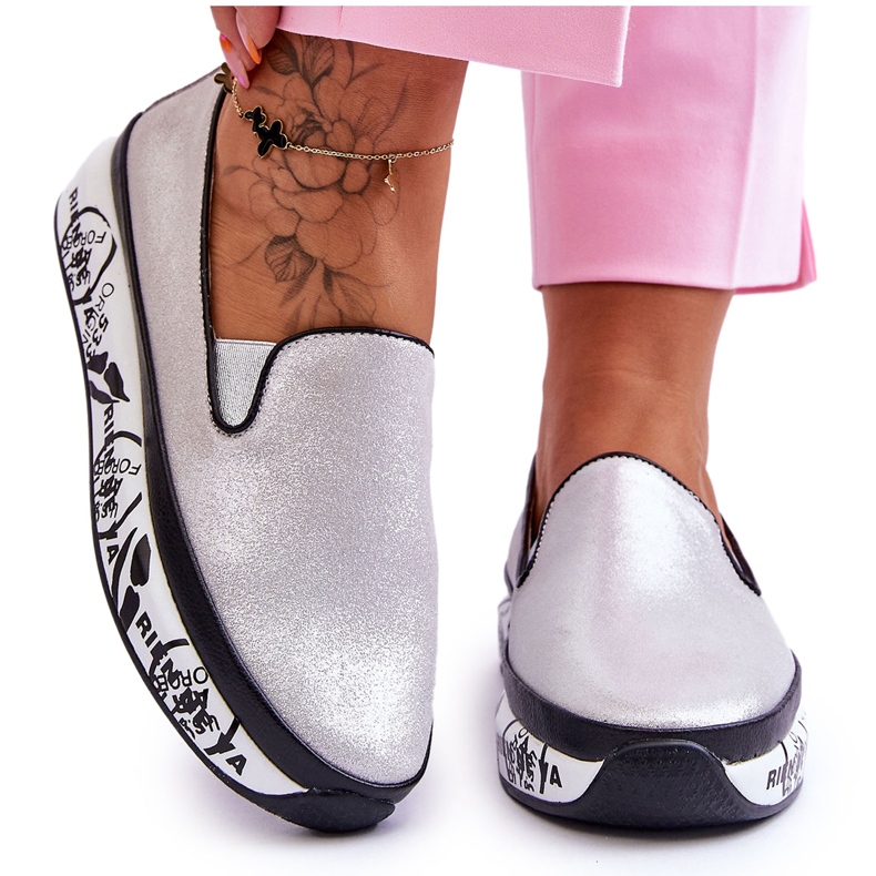 S.Barski Zapatillas Mujer Slip-On de Piel Plata Ottavia