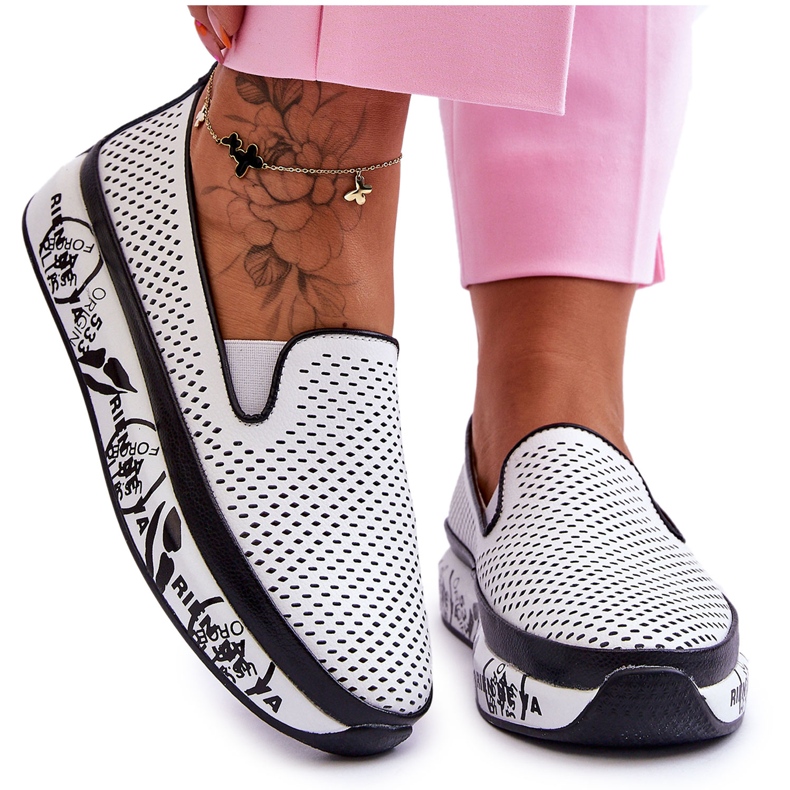 S.Barski Zapatillas Slip-On Mujer Piel Calada Blanco Sorito