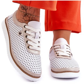 S.Barski Zapatos deportivos de cuero calado de moda Cantare blanco y dorado S.Barski Zapatos deportivos de cuero calado de moda Cantare blanco y dorado