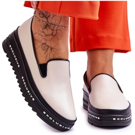 S.Barski Zapatillas sin cordones con plataforma de cuero beige Madeline