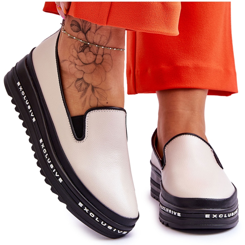 S.Barski Zapatillas sin cordones con plataforma de cuero beige Madeline