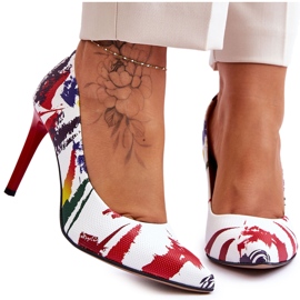 Lewski Shoes Zapatos de tacón alto de cuero de moda Leski 2659 Blanco y rojo