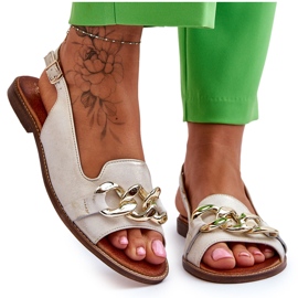 Sandalias Mujer Piel Lewski Shoes 3230 Beige-Oro marrón