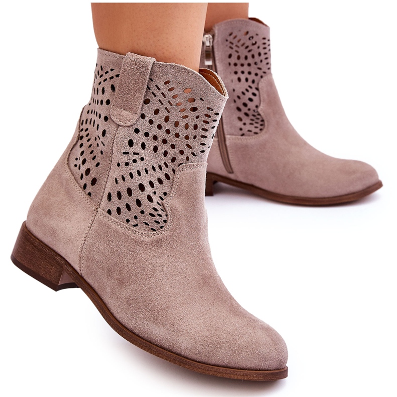 Lewski Shoes Botas Mujer Ante Calado Leski Shoes 3301 Cappuccino marrón