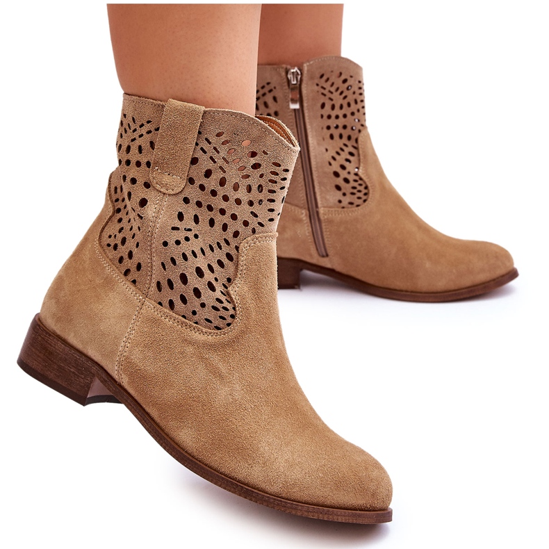 Lewski Shoes Botas Mujer Ante Calado Leski Shoes 3301 Beige