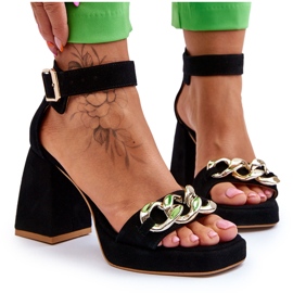 Lewski Shoes Sandalias de ante para mujer con tacones masivos Leski Shoes 3207 Negro