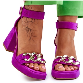 Lewski Shoes Sandalias De Mujer De Ante Con Tacón Masivo Leski Shoes 3207 Fucsia rosado