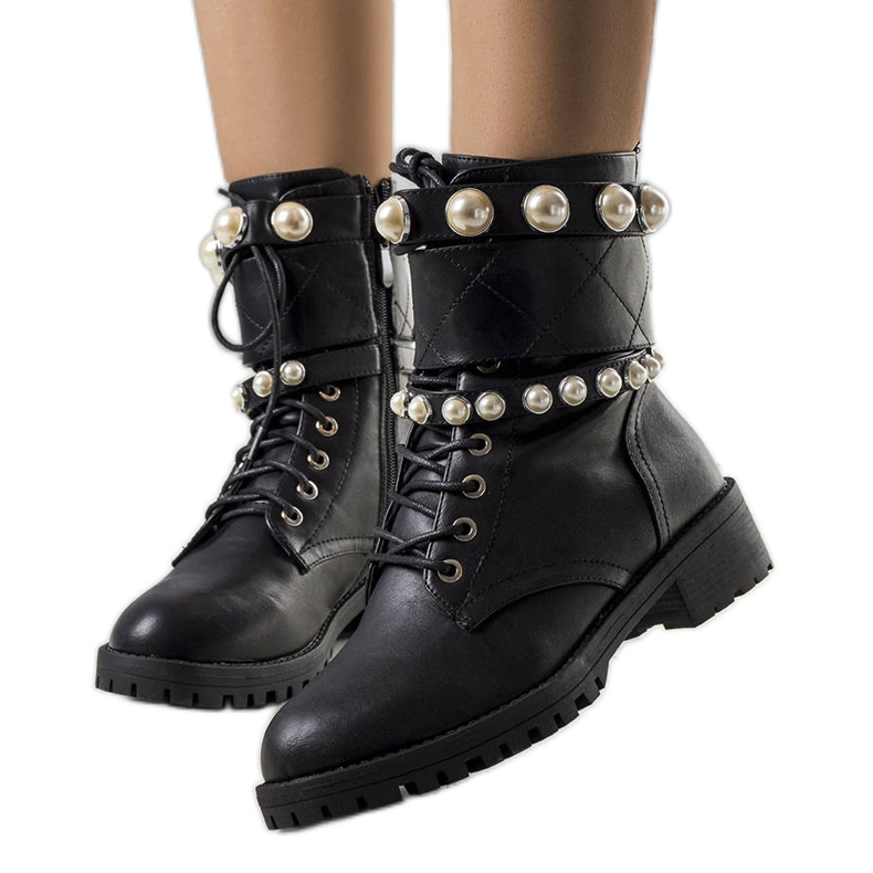 Botas de trabajo negras con perlas Marguerite negro