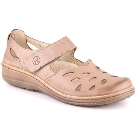 Zapato mujer cómodo piel calada con velcro beige Helios 4043