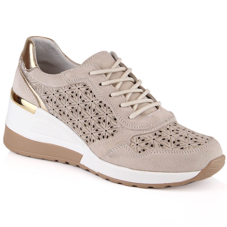 Zapatos mujer piel ante con cuña calada beige Filippo DP4669