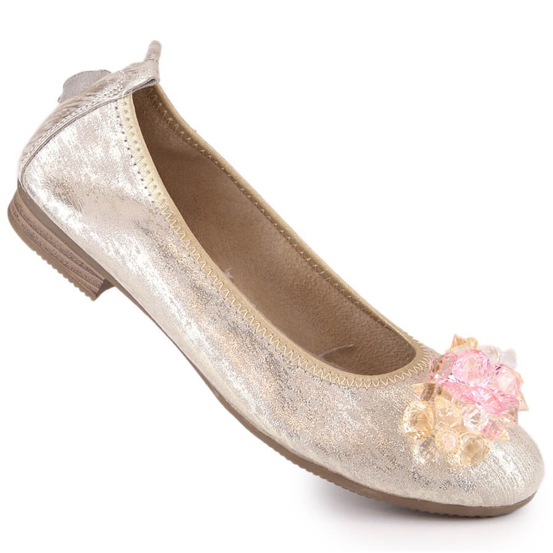 Bailarinas de mujer en piel con tacón bajo y cristales dorados Filippo DP4527