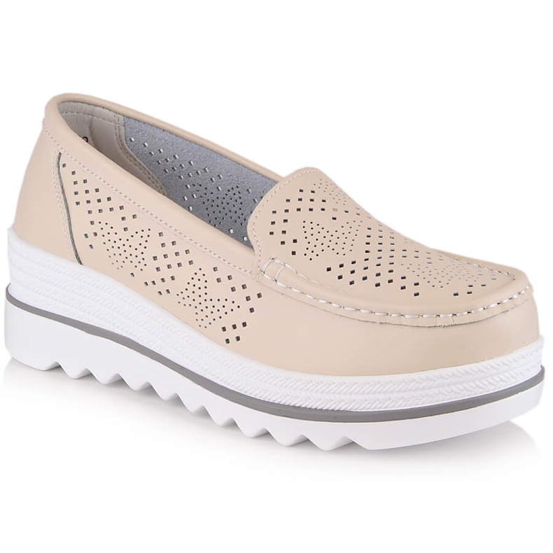 Mocasines de mujer en piel con plataforma calada beige Artiker 52C2119