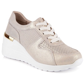 Zapatos cuña cómodos piel oro S.Barski LR29525 dorado