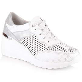 Zapatos cuña piel calados cómodos blanco S.Barski LR29587