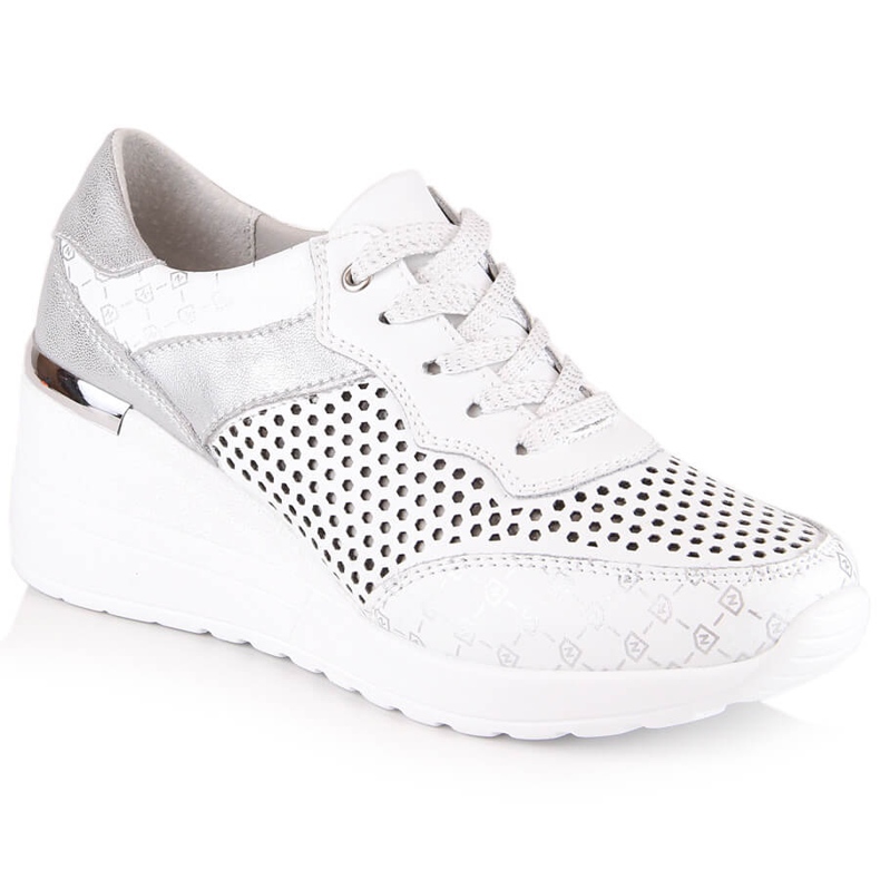 Zapatos cuña piel calados cómodos blanco S.Barski LR29587