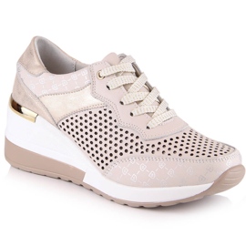 Zapatos cuña piel calados cómodos beige S.Barski LR29587