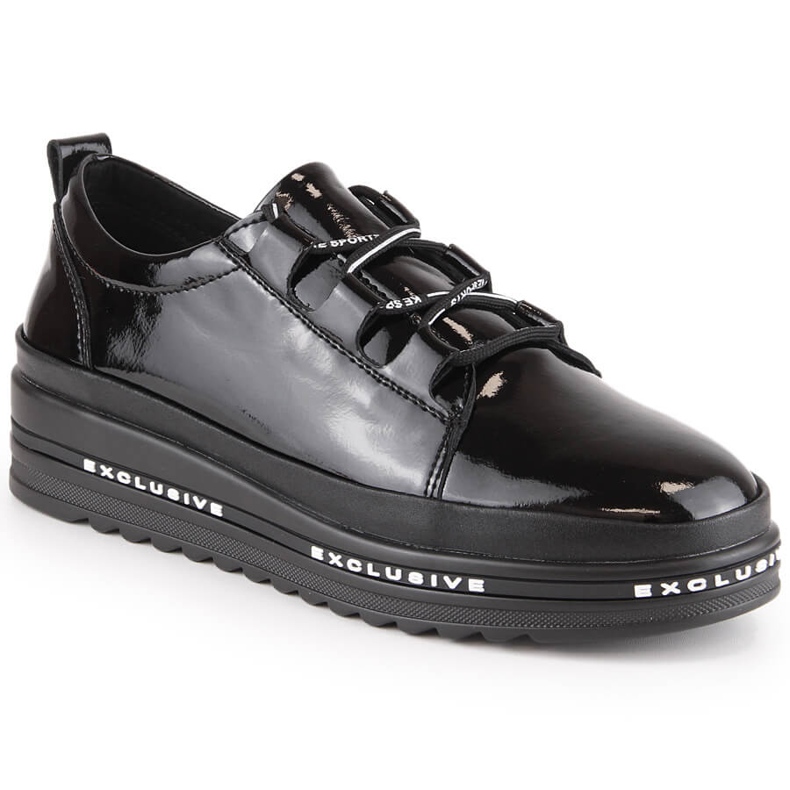 Zapatos plataforma cómodos piel lacada negro S.Barski LR29592
