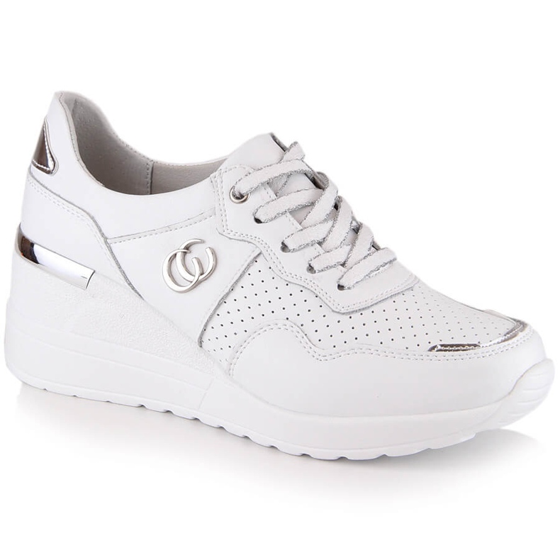 Zapatos mujer cuña piel cómodos sneakers blancos S.Barski LR29169