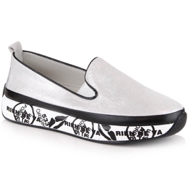 S.Barski LR29050 zapatos sin cordones cómodos de cuero para mujer plata