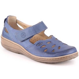 Zapato mujer cómodo piel calada con velcro azul Helios 4043