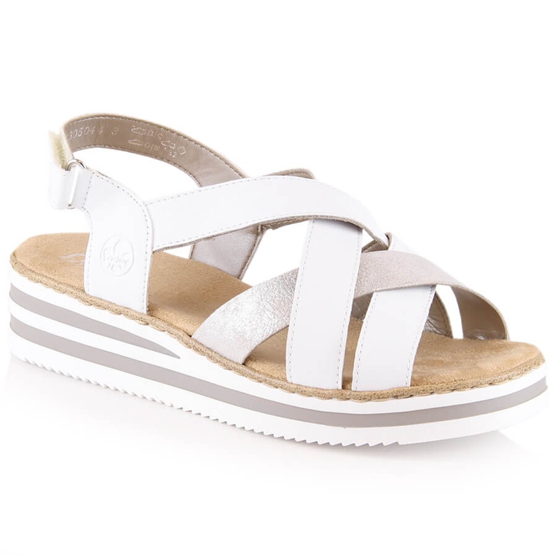 Sandalias cuña mujer cómodas piel blanco Rieker V0279-80