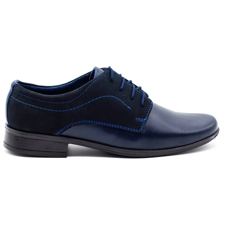 Olivier Boys de cuero de Boys Navy con Nubouk azul