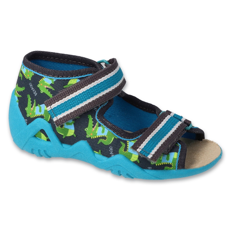 Befado Baby Slippers Inserto de cuero 350p037 azul marino con dragones verdes
