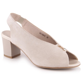 M. DASZYŃSKI Sandalias de ante para mujer con poste beige sin cordones M.Daszyński SA169-6